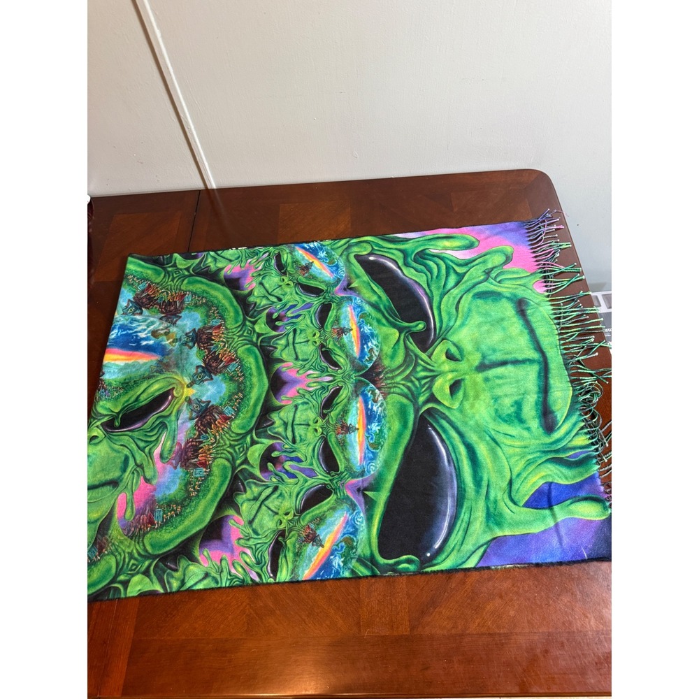 Alien Psychedelic Scarf Green morphistart Fringed Pashmina Wrap Festival Rave